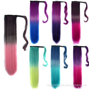 Wholesale Black Ombre Long Silky Straight Wave Wavy Heat Resistant Synthetic Wrap Around Hair Ponytails Extension For Women Girl